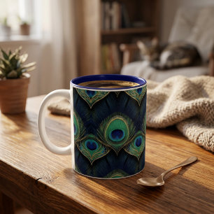 Elegantes Pfauenfeder-Muster in tiefem Juwelton Zweifarbige Tasse