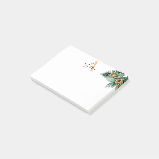 Elegantes Pfauenfedermonogramm Post-it Klebezettel (angewinkelt)