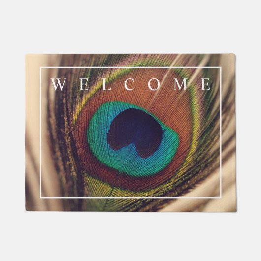 Elegantes Pfauenfedern Foto Begrüßungstür matt Fußmatte (Vorderseite)