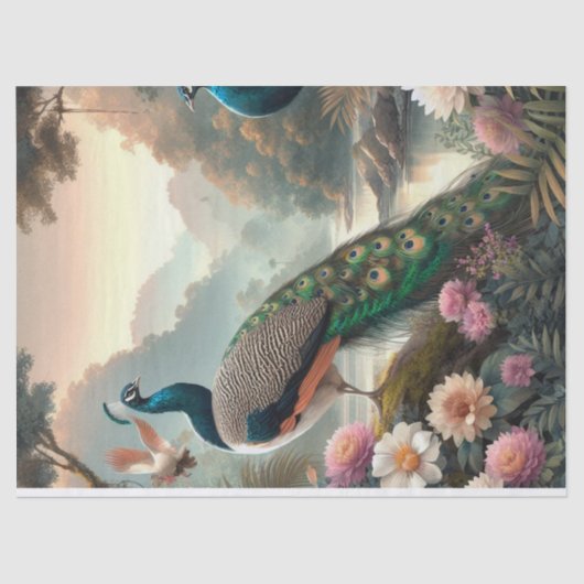 Elegantes Pfauenfloral Dekoupage Tissue Seidenpapier (Vorderseite)