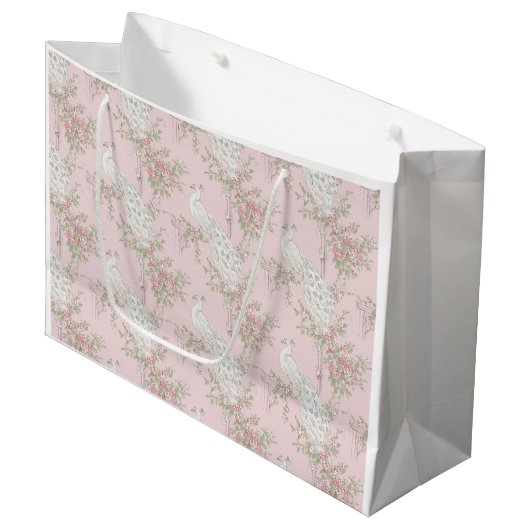 Elegantes Pfauenornament  Große Geschenktüte (Vorderseite Schrägansicht)
