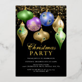 Elegantes Pfauenschmuck Weihnachts-Party Folieneinladung (Vorderseite)