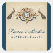 Elegantes Pfauenthema Quadratischer Aufkleber (Vorderseite)