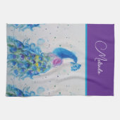 Elegantes Pfauenwasser Blaue Malerei Geschirrtuch (Horizontal)