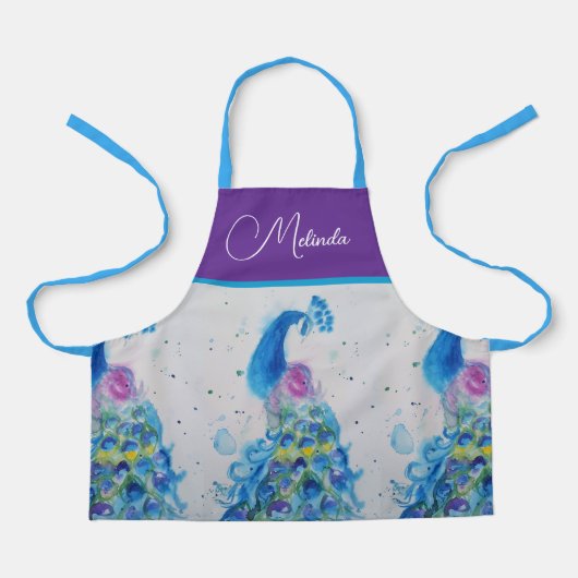 Elegantes Pfauenwasser Blaue Malerei Schürze (Vorderseite)