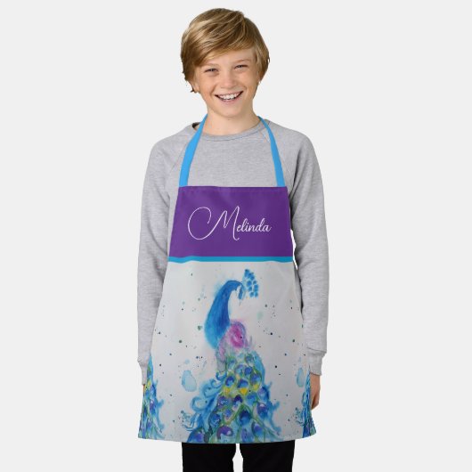 Elegantes Pfauenwasser Blaue Malerei Schürze (Getragen)