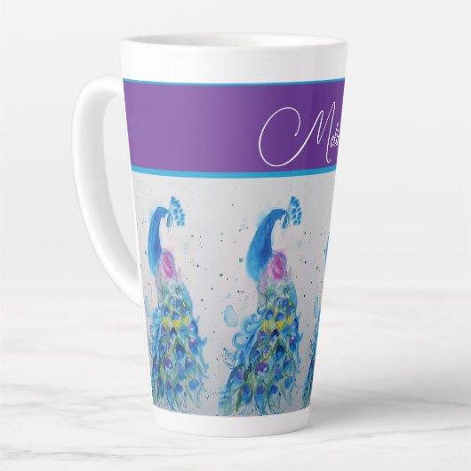 Elegantes Pfauenwasser Farbe Blau Malereien Frauen Milchtasse (Linke Ecke)