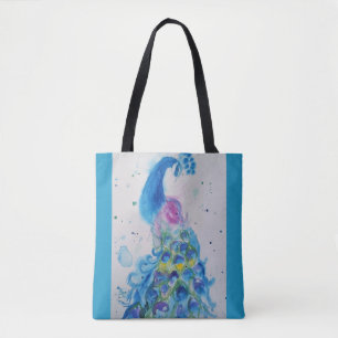 Elegantes Pfauenwasser Farbe Blau Malereien Frauen Tasche