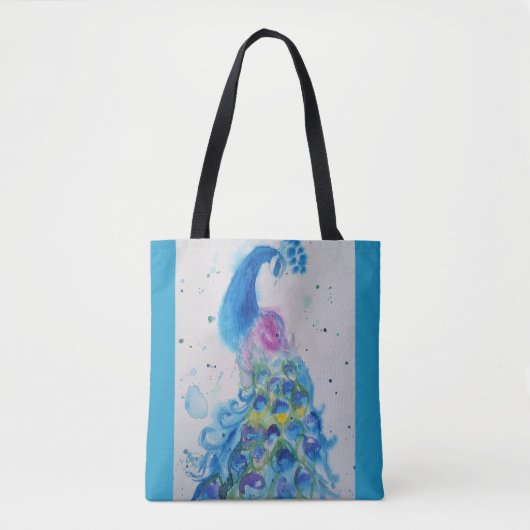 Elegantes Pfauenwasser Farbe Blau Malereien Frauen Tasche (Vorderseite)