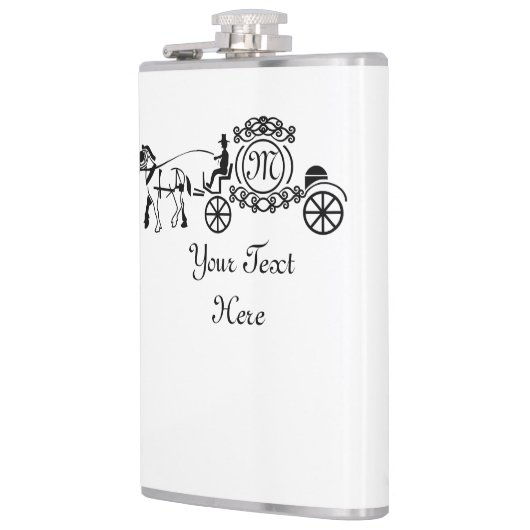 Elegantes Pferd Gezeichnet Wedding Wagon Monogramm Flachmann (Links)