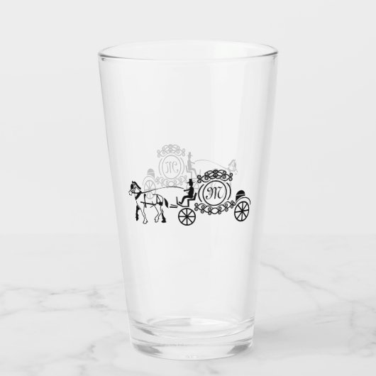 Elegantes Pferd Gezeichnet Wedding Wagon Monogramm Glas (Rückseite)