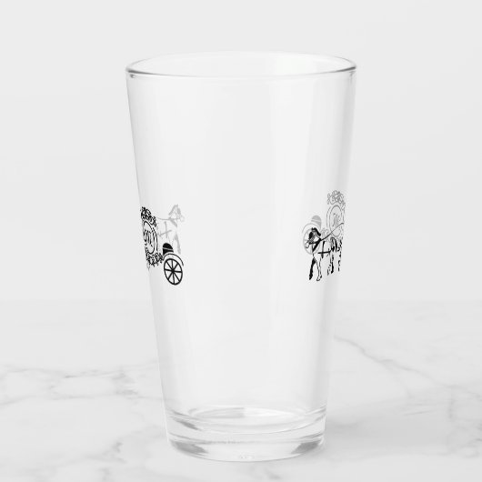 Elegantes Pferd Gezeichnet Wedding Wagon Monogramm Glas (Links)