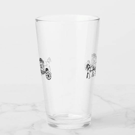 Elegantes Pferd Gezeichnet Wedding Wagon Monogramm Glas (Rechts)