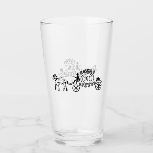 Elegantes Pferd Gezeichnet Wedding Wagon Monogramm Glas (Vorderseite)