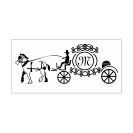 Elegantes Pferd Gezeichnet Wedding Wagon Monogramm Gummistempel