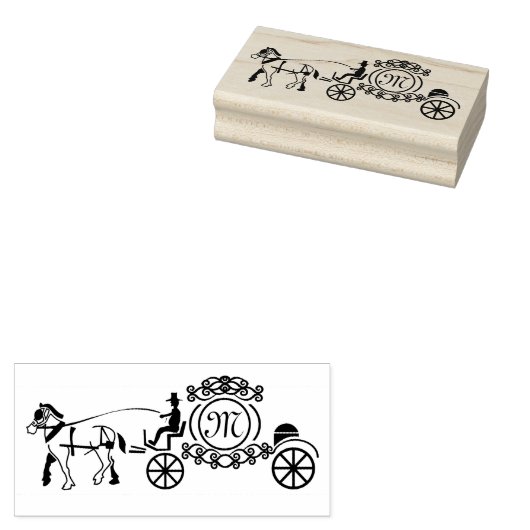 Elegantes Pferd Gezeichnet Wedding Wagon Monogramm Gummistempel (Stempel)