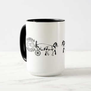 Elegantes Pferd Gezeichnet Wedding Wagon Monogramm Tasse