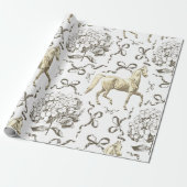 Elegantes Pferd Hydrangea Bows Beige White Toile Geschenkpapier (Ungerollt)