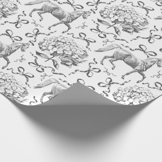 Elegantes Pferd Hydrangea Bows Schwarz-weiß Toile Geschenkpapier (Ecke)