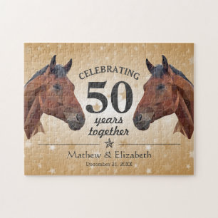 Elegantes Pferd, individuelles Gold zur 50. Hochze Puzzle