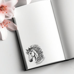 Elegantes Pferd mit Blumen, Ex Libris Buch Gummistempel