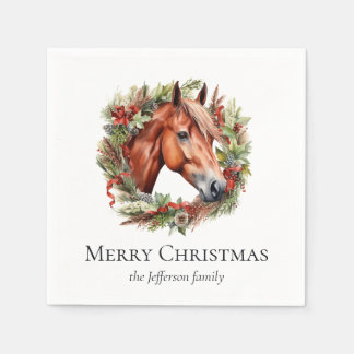 Elegantes Pferd und Wreath Frohe Weihnachten Napki Serviette