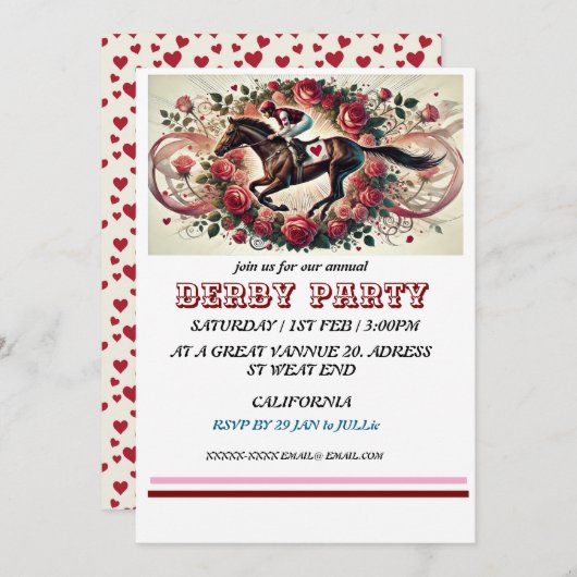 Elegantes Pferderennen Derby Party / Reittier Einladung (Vorne/Hinten)