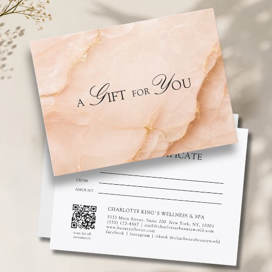 Elegantes Pfirsich-Marmor-QR-Code-Geschenkgutschei