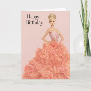 Elegantes Pfirsich-Rosen-Kleid Geburtstagskarte fü Karte