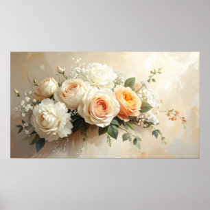 Elegantes Pfirsich- und Creme-Rosenbouquet: Romant Poster