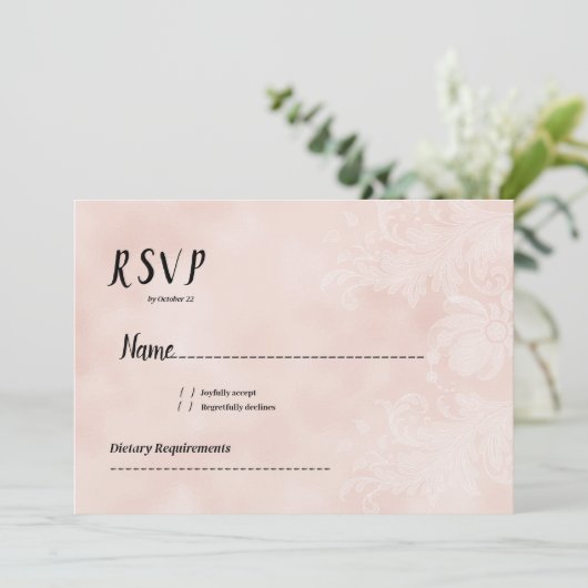 Elegantes pfirsichweiße Blume Spitzenrahmen UAWG Einladung (Stehend Vorderseite)