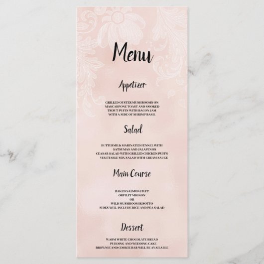 Elegantes, pfirsichweißes Hochzeitsmenü der Blume Programm (Vorderseite)