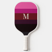 Elegantes Pflaumen-Fuchsien-Farbenblock-Monogramm Pickleball Schläger (Rückseite)