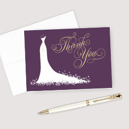 Elegantes Pflaumen-Gold Hochzeitskleid Brautdusche Dankeskarte