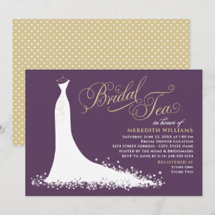 Elegantes Pflaumen-Gold-Kleid Braut-Tea Einladung