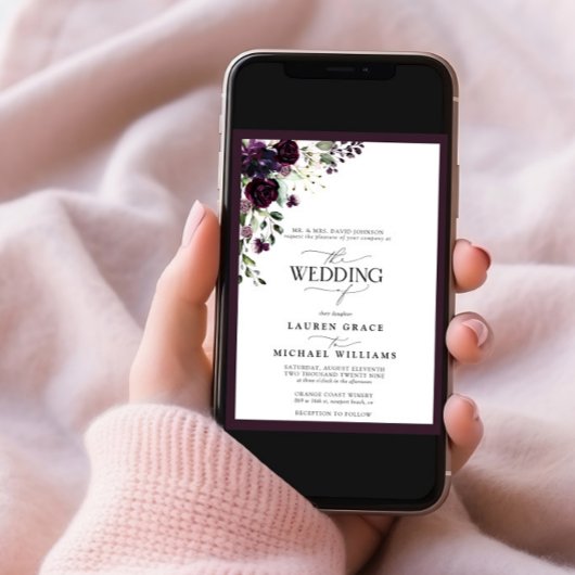 Elegantes Pflaumenbild Lila Wasserfarbschrift Einladung