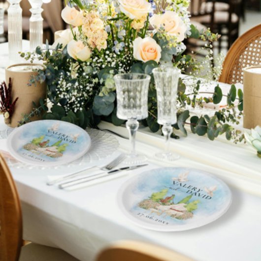 Elegantes Piano | Geige Blume taucht Hochzeit Luxu Pappteller