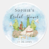 Elegantes Piano Violin Doves Blume Brautparty Runder Aufkleber (Vorderseite)