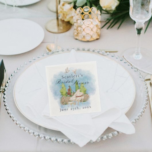 Elegantes Piano Violin Tauben Blume Brautparty Serviette