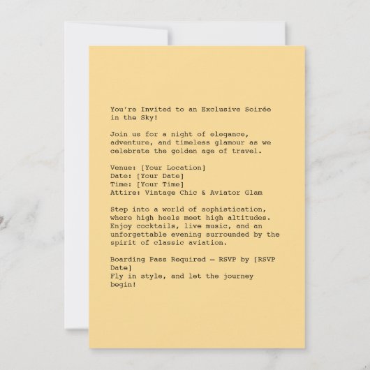 Elegantes Pilotprogramm durch das Jet Einladung (Rückseite)