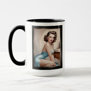 Elegantes Pin-Up-Girl-Schönheit in Satinblau-Kleid Tasse