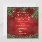 Elegantes Pine Bough Red Gold Weihnachts-Party Einladung (Vorderseite)