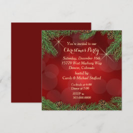 Elegantes Pine Bough Red Gold Weihnachts-Party Einladung