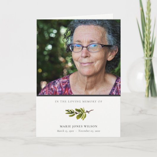 Elegantes Pine Branch Fauna Foto Beileid Memorial Dankeskarte (Vorderseite)