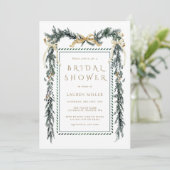 Elegantes Pine Branch Rahmen Weihnachts-Brautparty Einladung (Stehend Vorderseite)