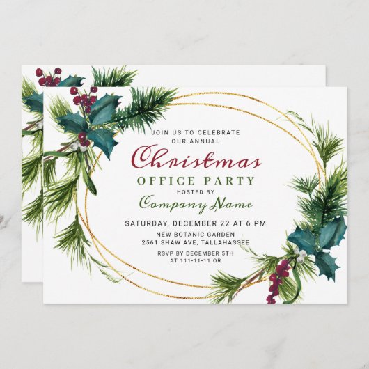 Elegantes Pine Christmas Holiday OFFICE Party Einladung (Vorne/Hinten)