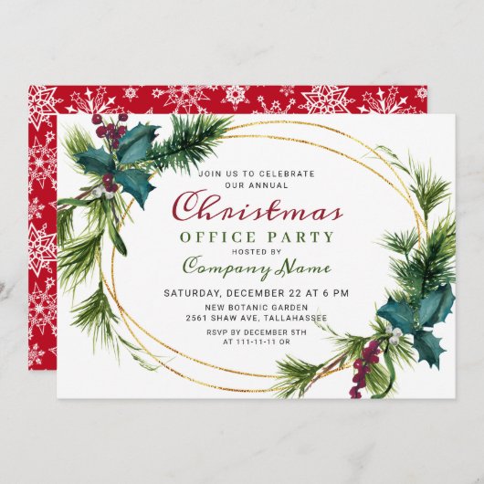 Elegantes Pine Christmas Holiday OFFICE Party Einladung (Vorne/Hinten)