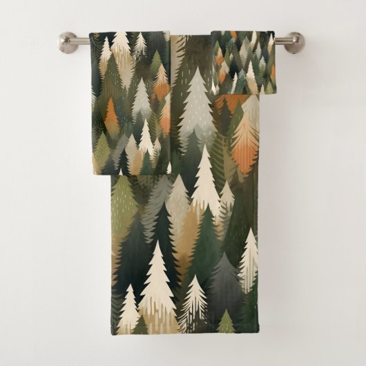 Elegantes Pine Forest Tree Muster Badhandtuch Set (Insitu)
