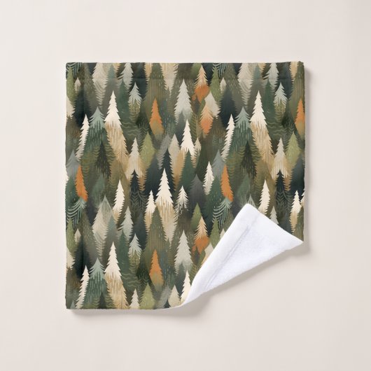 Elegantes Pine Forest Tree Muster Badhandtuch Set (Waschlappen)