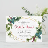 Elegantes Pine Holly Berry Weihnachtsfest Brunch Einladung (Stehend Vorderseite)